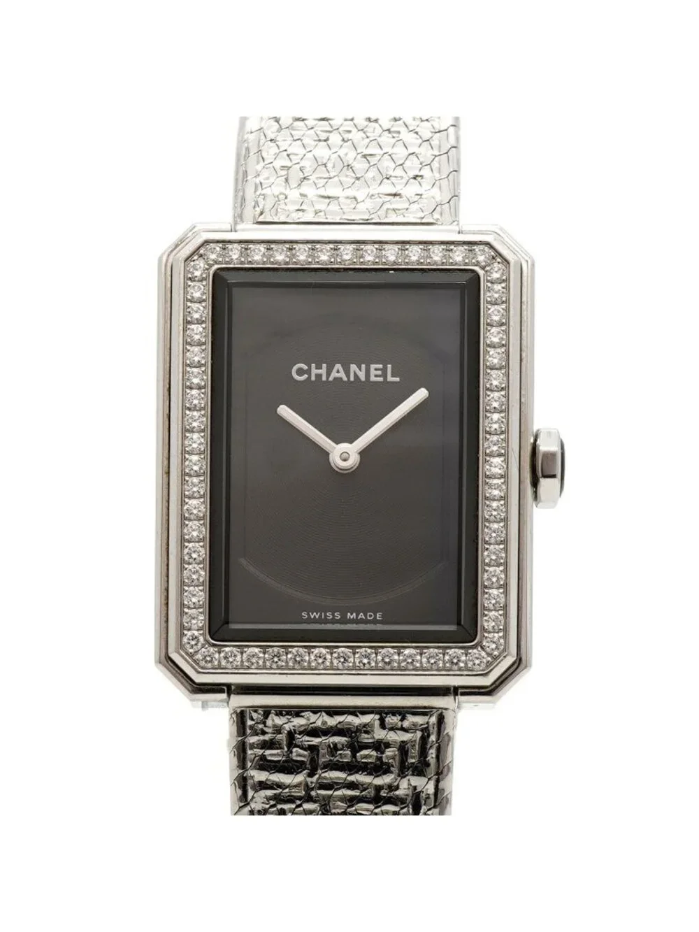 Chanel Boyfriend Tweed Diamond Bezel Black Dial Watch